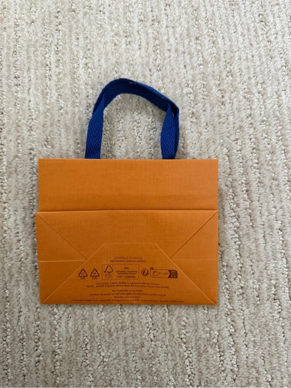 Louis Vuitton Orange Shopping Bag with Blue Handles